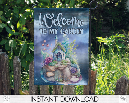 Fairy House Garden Flag Design for Sublimation, Yard / Patio Flag, Digital Download