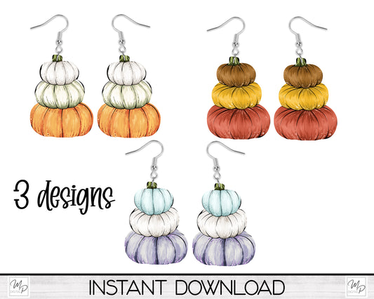 Stacked Pumpkin Fall Earring PNG Bundle, Sublimation Design Download, Pumpkin Earring Design