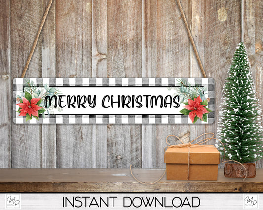 Merry Christmas Rectangle Sign PNG Design for Sublimation, Small Sign Design, 11x2.5