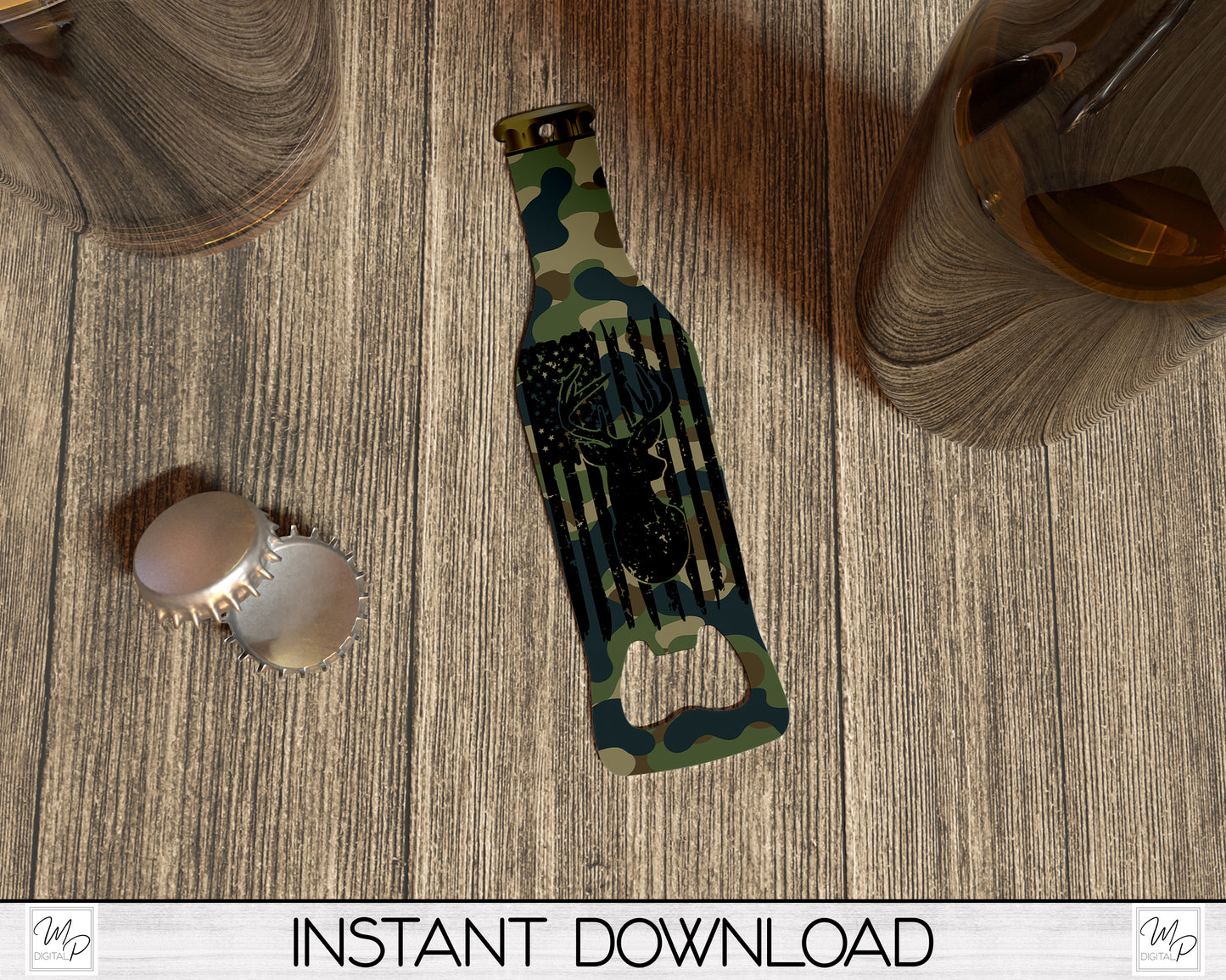 Camo Deer Flag Bottle Opener PNG Sublimation Design Download, Hunting Bar Key