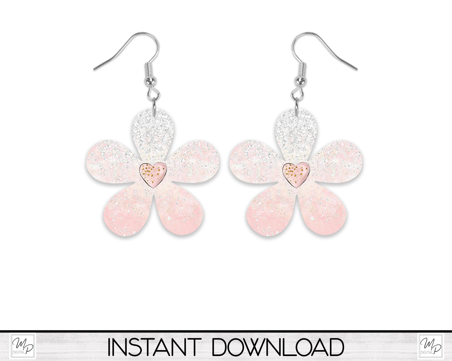 Valentine Heart Flower Earring PNG Design for Sublimation, Digital Download