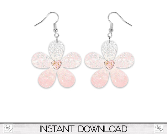 Valentine Heart Flower Earring PNG Design for Sublimation, Digital Download