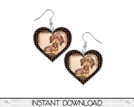 Six Breed Colors DACHSHUND Heart Earrings Sublimation PNG Design, Digital Download for Sublimation