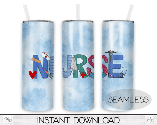 Nurse 20oz Skinny Tumbler PNG Sublimation Design, Tumbler Digital Download