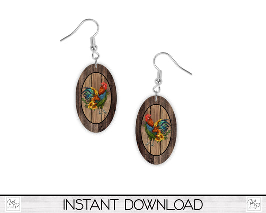 Rooster PNG Design for Sublimation of Earrings Digital Download