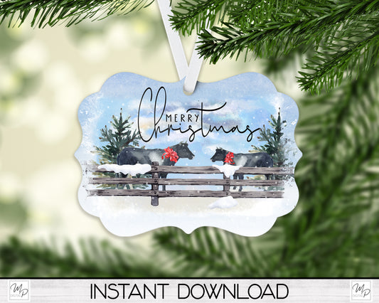 Christmas Cows Ornament PNG for Sublimation, Benelux Farm Sign Design, Digital Download