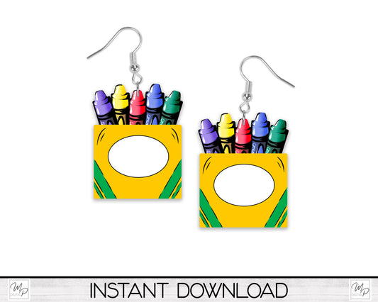 Crayon Earrings Sublimation PNG Design, Teacher Digital Download for Sublimation