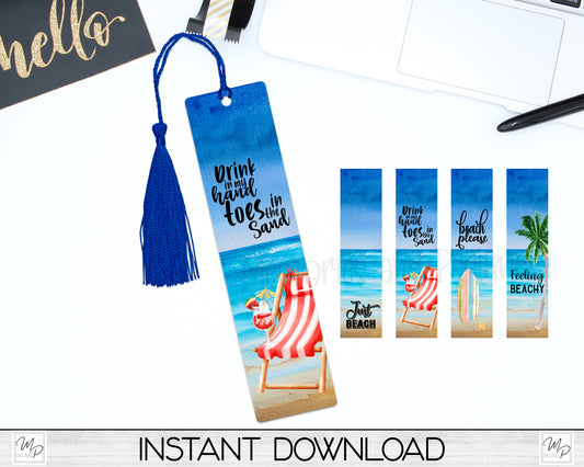 Beach Bookmark PNG Design Bundle for Sublimation, Ocean Book Mark Digital Download