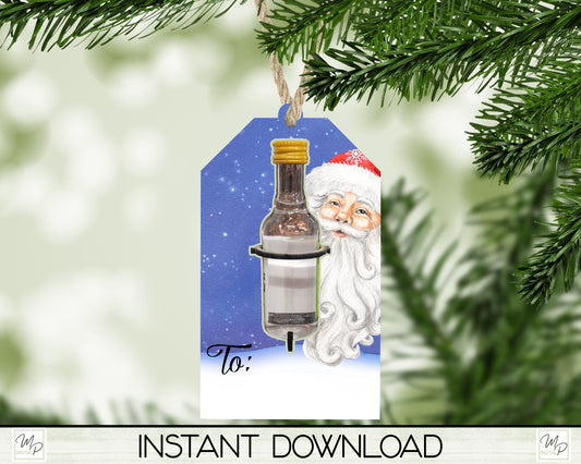 Santa Tag Christmas Liquor Bottle Holder, Ornament PNG for Sublimation, Digital Download Design