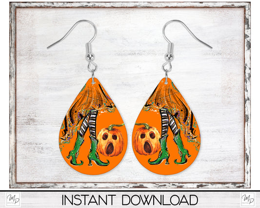 Halloween Teardrop Earring Design for Sublimation, Witch Legs