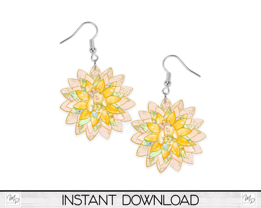 Easter Bunny Sunflower Earrings Sublimation PNG Design, Wall Hanging Sign Digital Download for Sublimation