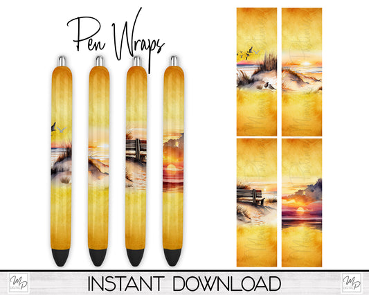 Sunset Beach Sublimation or Epoxy Pen Wrap Designs, PNG Digital Download