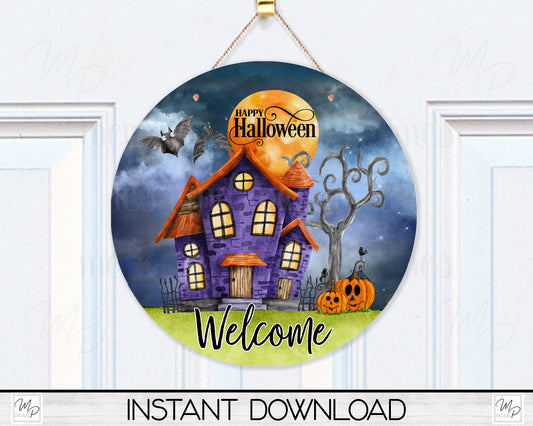 Halloween Round Door Sign PNG Design for Sublimation