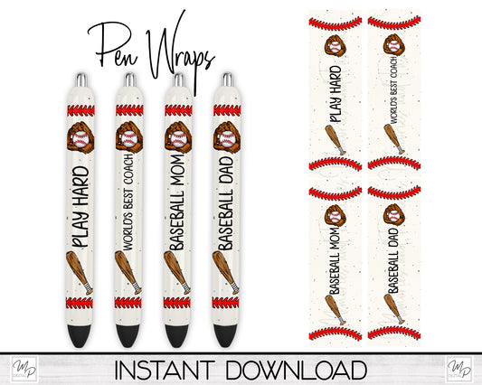 Baseball Sublimation or Epoxy Pen Wrap Designs, PNG Digital Download