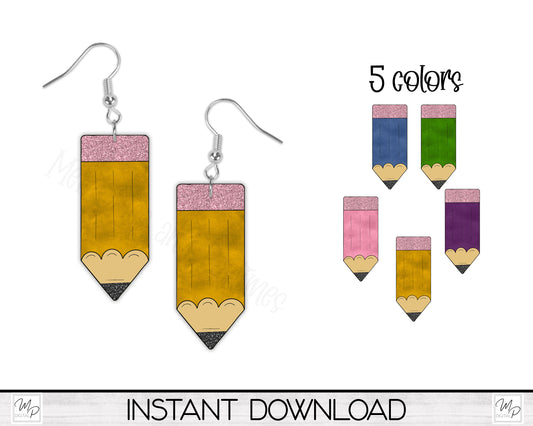 Pencil PNG Design for Sublimation of Earrings, Keychains, Signs, 5 Colors, Digital Download