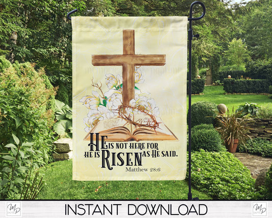 Christian Easter Garden Flag PNG for Sublimation Design, Digital Download, Jesus Is Risen