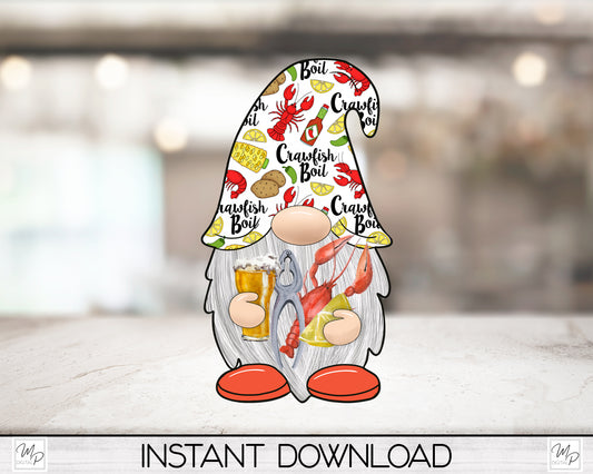 Crawfish Gnome PNG Sublimation Digital Design Download