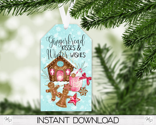 Gingerbread Tag Christmas Tree Ornament PNG for Sublimation, Ornament Design, Digital Download