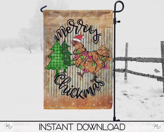 Merry Chickmas Chicken Garden Flag PNG for Sublimation Design, Digital Download