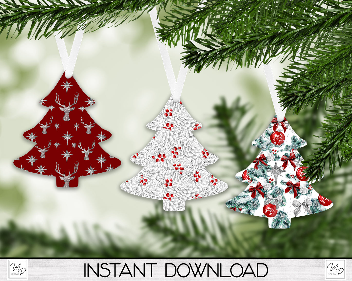 Christmas Tree Earring / Ornament BUNDLE PNG for Sublimation, Digital Design Download