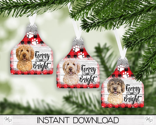 Eight Breed Colors GOLDENDOODLE Cow Tag Christmas Tree Ornament PNG for Sublimation, Ornament Design, Dog Ornament, Digital Download