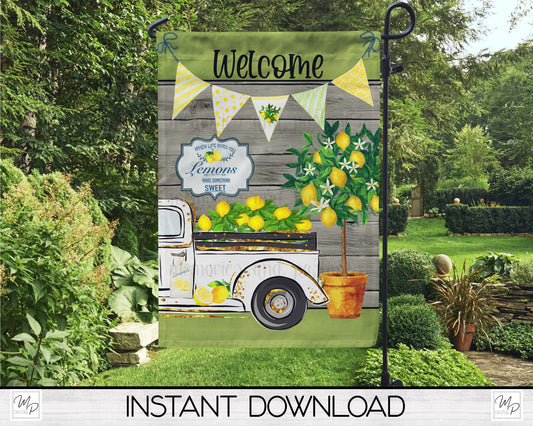 Lemon Garden Flag PNG for Sublimation Design, Digital Download, Spring Farmhouse Truck