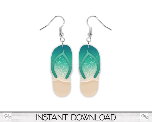 Beach Flip Flop PNG Design for Sublimation, Earrings, Keychain, Signs, Digital Download