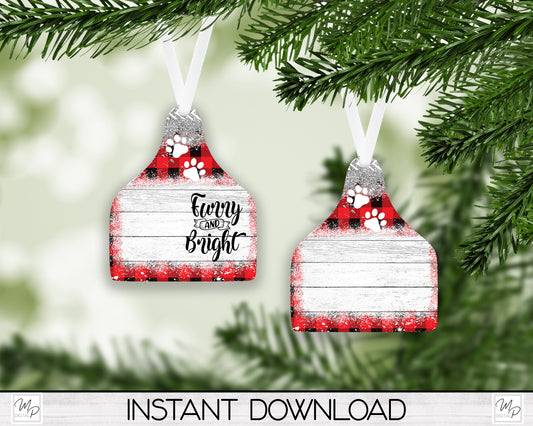 Pet Cow Tag Christmas Tree Ornament PNG for Sublimation, Ornament Design,  Cat / Dog Ornament, Digital Download