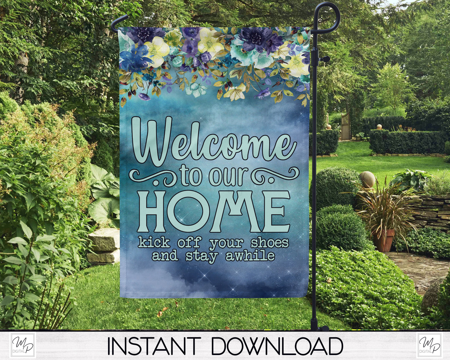 Floral Welcome Garden Flag for Sublimation Design, Yard / Patio Flag, Digital Download