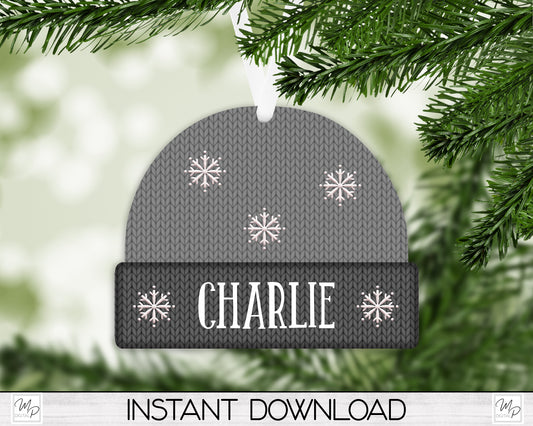Gray Christmas Snowflake Beanie Ornament PNG Design, Sublimation Design Download, Tractors