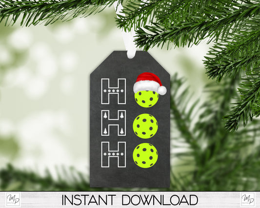 Ho Ho Ho Pickleball Christmas Tag Ornament PNG Design, Sublimation Design Download