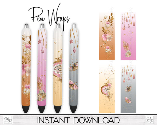 Rainbow Butterflies Sublimation Pen Wrap PNG Design Digital Download, Epoxy Ink Pen Wrap Template, Pen Wrap Bundle