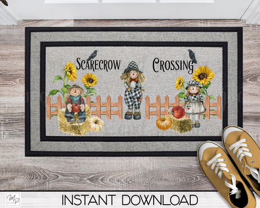 Fall Scarecrow Crossing Door Mat Design for Sublimation