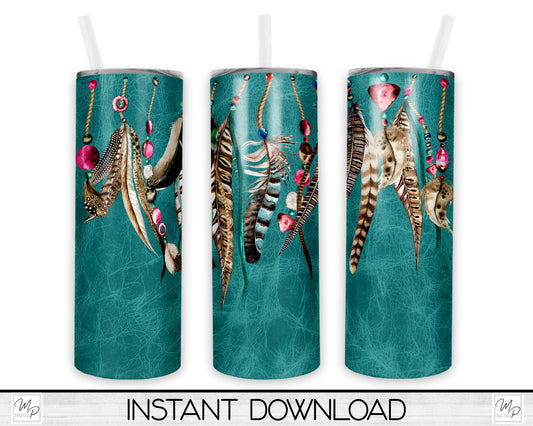 Feathers and Leather 20oz Skinny Tumbler PNG Sublimation Design, Tumbler Digital Download