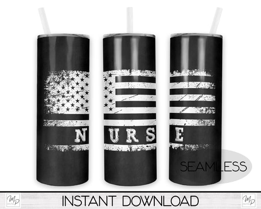 Nurse Flag 20oz Skinny Tumbler PNG Sublimation Design, Tumbler Digital Download