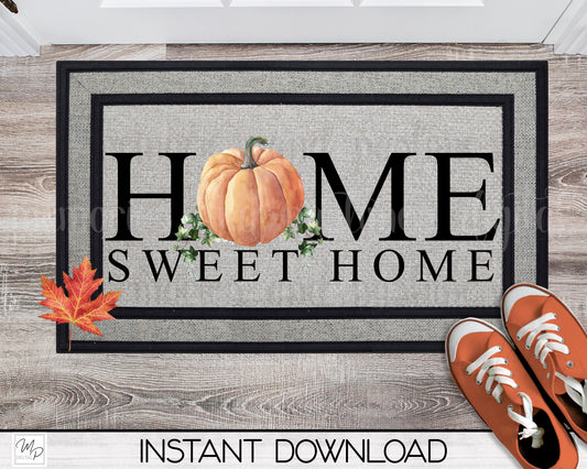 Fall Door Mat Design for Sublimation, Pumpkins, Home Sweet Home