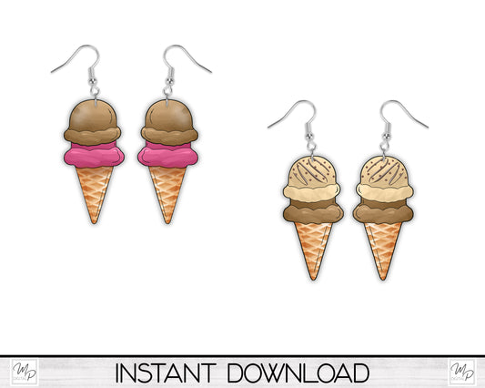 Ice Cream Cone PNG Design for Sublimation, Earrings, Keychain, Signs, Digital Download