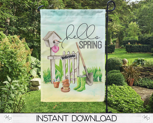 Welcome Spring Garden Flag Design for Sublimation, Digital Download