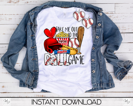 Baseball PNG Sublimation T-Shirt and Heart Earring Design Bundle Digital Download
