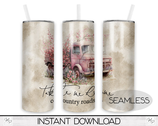 Country Farmhouse Truck 20oz Skinny Tumbler PNG Sublimation Design, Tumbler Digital Download