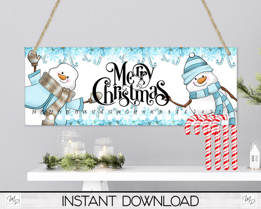 Christmas Snowman Candy Cane Countdown Sign PNG Sublimation Digital Download, Candy Cane Holder Advent Calendar