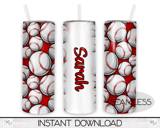 Baseball 20oz Skinny Tumbler PNG Sublimation Design, Tumbler Digital Download