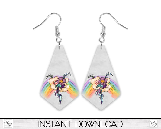 Rainbow Boho Geometric Earring PNG Design for Sublimation, Digital Download