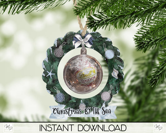 Nautical Christmas Wreath Ornament PNG For Sublimation Design, Design For Refillable Hanging Ball, Ornament Bundle, Digital Download