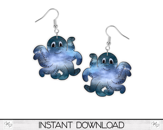 Octopus Earrings Sublimation PNG Design, Digital Download for Sublimation of Earring, Signs, Keychains