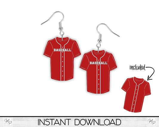 Red Baseball Shirt PNG Design for Sublimation, Earrings, Keychain, Signs, Digital Download