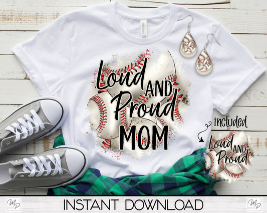 Baseball Mom PNG Sublimation Design Bundle for T-Shirts, Pillows, Mugs / Teardrop Earring Digital Download