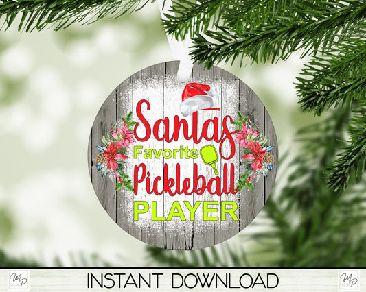 Santa's Favorite Pickleball Player Christmas Circle Ornament PNG Design, Sublimation Design Download