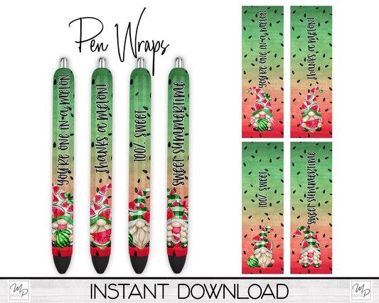 Watermelon Gnome Sublimation Pen Wrap PNG Design Digital Download, Epoxy Ink Pen Wrap Template, Pen Wrap Bundle