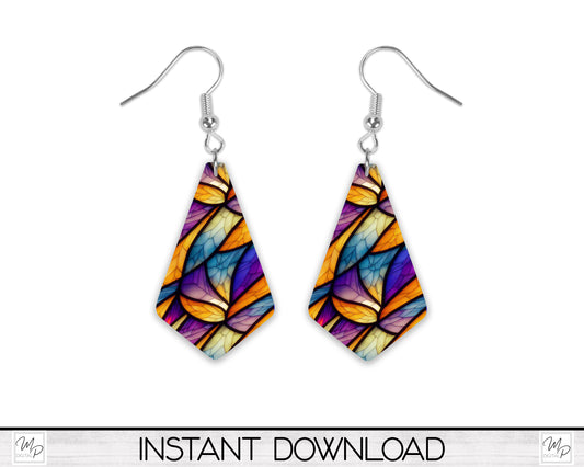 Stained Glass Geometric Earring PNG Design for Sublimation, Digital Download